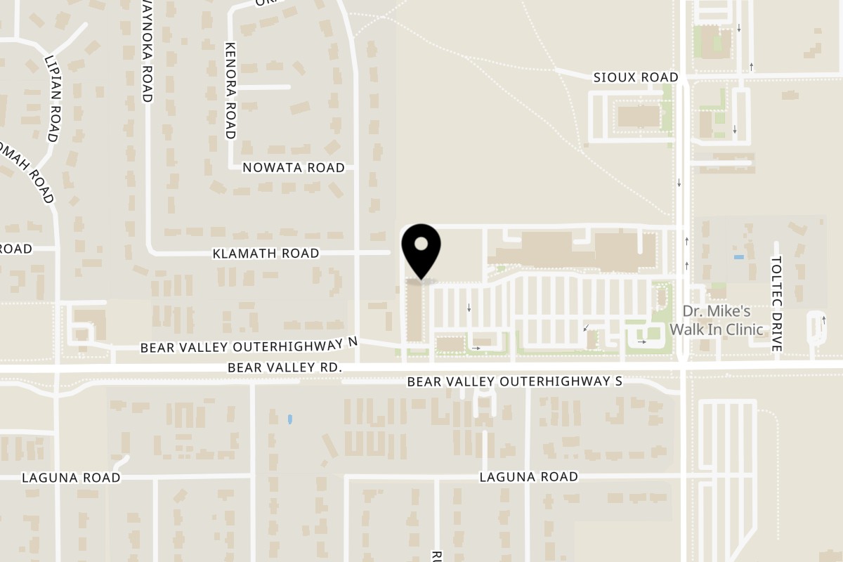 Map showing the location of the PHO on 21520 Bear Valley Rd Ste E in Apple Valley